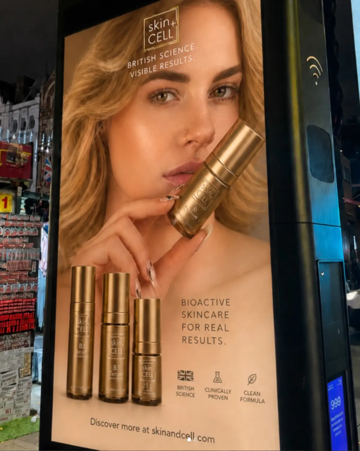 Skin+CELL out-of-home advertising featuring the B3 skincare campaign